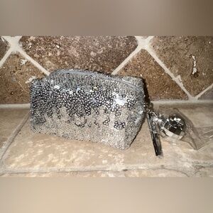 MAC Cosmetics Silver Sequin Small Zipper Pouch Bag Disco Ball ~ NEW